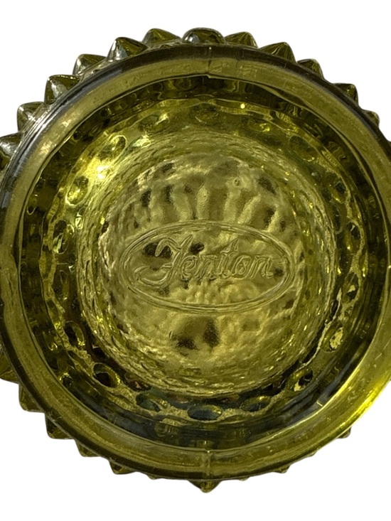 Fenton Olive Green Hobnail Ruffled Glass Bowl - Picture 3 of 4